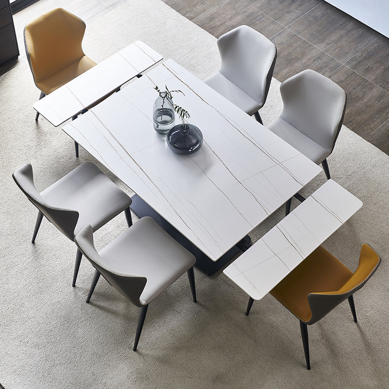Rectangle Contemporary Dining Table Sintered Stone Table with Black Pedestal Base Clearhalo ' dining_table' 'Dining Tables & Seating' 'Dining Tables' 'furn' 'furn_dining_table' 'Furniture' 'furniture_dining_table' 'Kitchen & Dining Furniture' 'kitchen&dining_furn' 'kitchen' 'kitchen_dining_table' 4159357