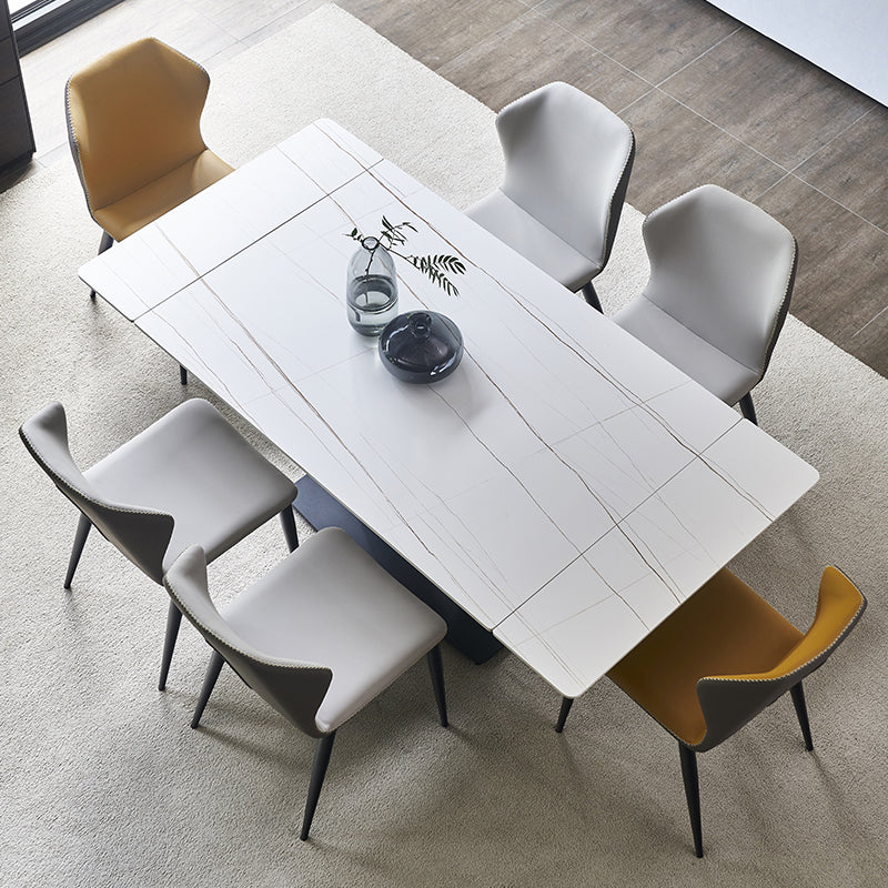 Rectangle Contemporary Dining Table Sintered Stone Table with Black Pedestal Base Clearhalo ' dining_table' 'Dining Tables & Seating' 'Dining Tables' 'furn' 'furn_dining_table' 'Furniture' 'furniture_dining_table' 'Kitchen & Dining Furniture' 'kitchen&dining_furn' 'kitchen' 'kitchen_dining_table' 4159358