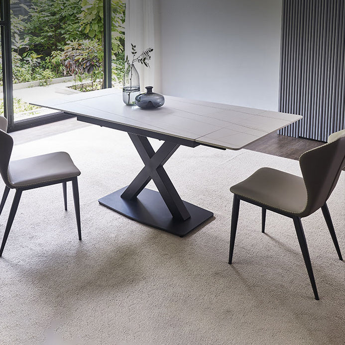 Rectangle Contemporary Dining Table Sintered Stone Table with Black Pedestal Base Clearhalo ' dining_table' 'Dining Tables & Seating' 'Dining Tables' 'furn' 'furn_dining_table' 'Furniture' 'furniture_dining_table' 'Kitchen & Dining Furniture' 'kitchen&dining_furn' 'kitchen' 'kitchen_dining_table' 4159360