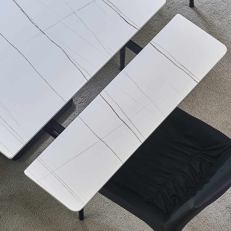 Rectangle Contemporary Dining Table Sintered Stone Table with Black Pedestal Base Clearhalo ' dining_table' 'Dining Tables & Seating' 'Dining Tables' 'furn' 'furn_dining_table' 'Furniture' 'furniture_dining_table' 'Kitchen & Dining Furniture' 'kitchen&dining_furn' 'kitchen' 'kitchen_dining_table' 4159362