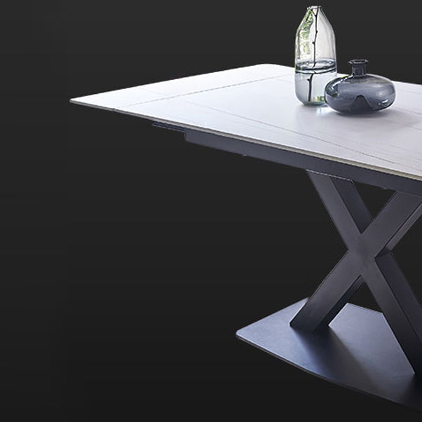 Rectangle Contemporary Dining Table Sintered Stone Table with Black Pedestal Base Clearhalo ' dining_table' 'Dining Tables & Seating' 'Dining Tables' 'furn' 'furn_dining_table' 'Furniture' 'furniture_dining_table' 'Kitchen & Dining Furniture' 'kitchen&dining_furn' 'kitchen' 'kitchen_dining_table' 4159365