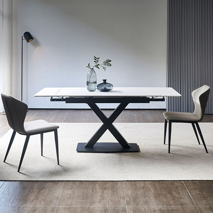 Rectangle Contemporary Dining Table Sintered Stone Table with Black Pedestal Base Clearhalo ' dining_table' 'Dining Tables & Seating' 'Dining Tables' 'furn' 'furn_dining_table' 'Furniture' 'furniture_dining_table' 'Kitchen & Dining Furniture' 'kitchen&dining_furn' 'kitchen' 'kitchen_dining_table' 4159366