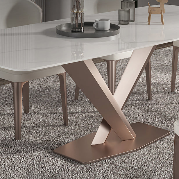 Traditional Luxury Dining Table Rectangle Sintered Stone Pedestal Table with Rose Gold Frame Clearhalo ' dining_table' 'Dining Tables & Seating' 'Dining Tables' 'furn' 'furn_dining_table' 'Furniture' 'furniture_dining_table' 'Kitchen & Dining Furniture' 'kitchen&dining_furn' 'kitchen' 'kitchen_dining_table' 4159373
