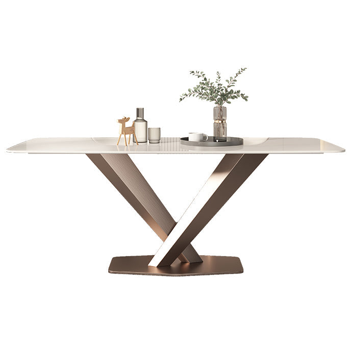 Traditional Luxury Dining Table Rectangle Sintered Stone Pedestal Table with Rose Gold Frame Without Chairs Clearhalo ' dining_table' 'Dining Tables & Seating' 'Dining Tables' 'furn' 'furn_dining_table' 'Furniture' 'furniture_dining_table' 'Kitchen & Dining Furniture' 'kitchen&dining_furn' 'kitchen' 'kitchen_dining_table' 4159374