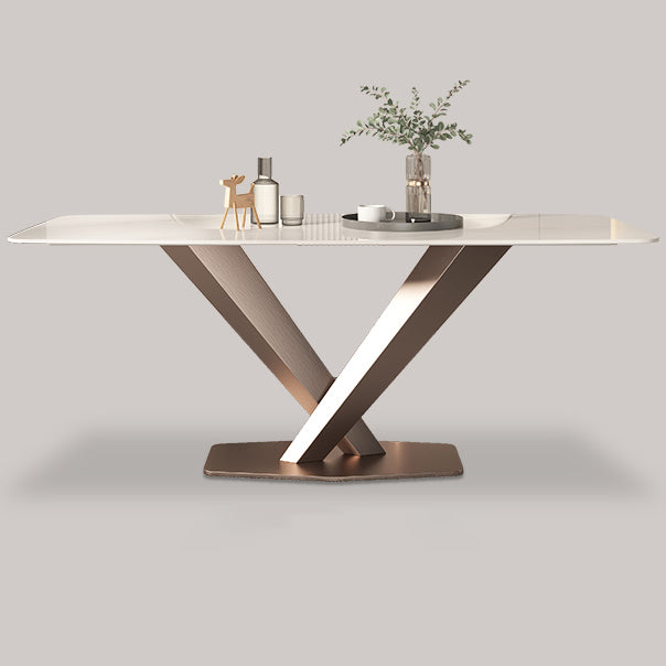 Traditional Luxury Dining Table Rectangle Sintered Stone Pedestal Table with Rose Gold Frame Clearhalo ' dining_table' 'Dining Tables & Seating' 'Dining Tables' 'furn' 'furn_dining_table' 'Furniture' 'furniture_dining_table' 'Kitchen & Dining Furniture' 'kitchen&dining_furn' 'kitchen' 'kitchen_dining_table' 4159378