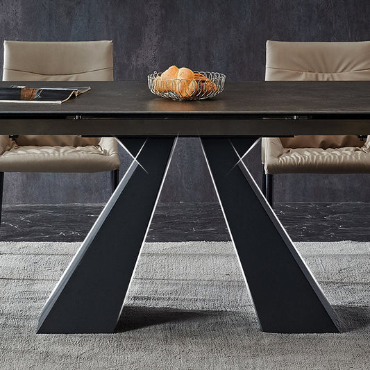 Modern Gray Dining Table Rectangle Sintered Stone Dining Table with Black Frame