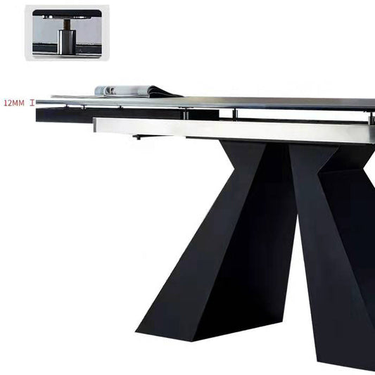 Modern Gray Dining Table Rectangle Sintered Stone Dining Table with Black Frame