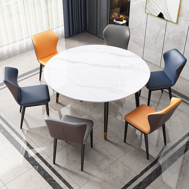 Round Traditional Luxury Dining Table Sintered Stone Table with 4 Black Legs Clearhalo ' dining_table' 'Dining Tables & Seating' 'Dining Tables' 'furn' 'furn_dining_table' 'Furniture' 'furniture_dining_table' 'Kitchen & Dining Furniture' 'kitchen&dining_furn' 'kitchen' 'kitchen_dining_table' 4159467