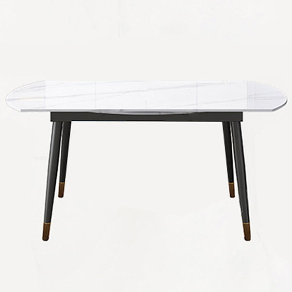 Round Traditional Luxury Dining Table Sintered Stone Table with 4 Black Legs White Without Chairs Clearhalo ' dining_table' 'Dining Tables & Seating' 'Dining Tables' 'furn' 'furn_dining_table' 'Furniture' 'furniture_dining_table' 'Kitchen & Dining Furniture' 'kitchen&dining_furn' 'kitchen' 'kitchen_dining_table' 4159471