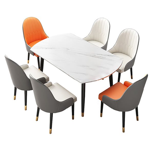 Round Traditional Luxury Dining Table Sintered Stone Table with 4 Black Legs Clearhalo ' dining_table' 'Dining Tables & Seating' 'Dining Tables' 'furn' 'furn_dining_table' 'Furniture' 'furniture_dining_table' 'Kitchen & Dining Furniture' 'kitchen&dining_furn' 'kitchen' 'kitchen_dining_table' 4159475