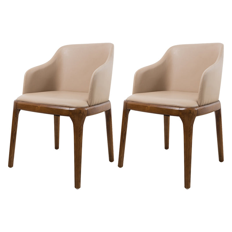 Scandinavian Leather Home Arm Chair Matte Finish Solid Back Dining Chair Brown 2 Piece Set Clearhalo ' kitchen&dining_furn' 'Dining Chairs' 'Dining Tables & Seating' 'dining_chair' 'furn' 'furn_dining_chair' 'Furniture' 'furniture_dining_chair' 'Kitchen & Dining Furniture' 'kitchen' 4159682