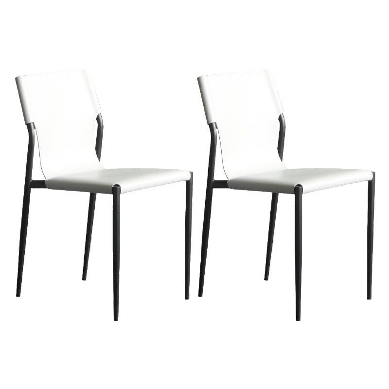 Industrial Leather Dining Room Chairs Armless Metal Dining Chairs for Restaurant Use Off-White 2 Piece Set Clearhalo ' kitchen&dining_furn' 'Dining Chairs' 'Dining Tables & Seating' 'dining_chair' 'furn' 'furn_dining_chair' 'Furniture' 'furniture_dining_chair' 'Kitchen & Dining Furniture' 'kitchen' 4159763