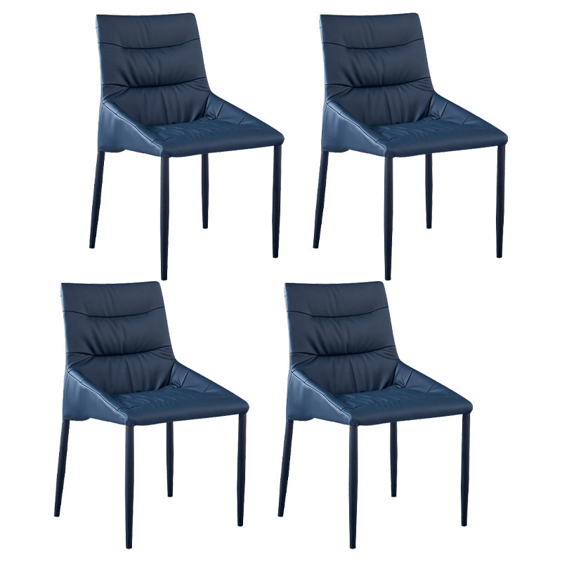 Industrial Metal Dining Armless Chairs Leather Dining Chairs for Restaurant Use Dark Blue 4 Piece Set Clearhalo ' kitchen&dining_furn' 'Dining Chairs' 'Dining Tables & Seating' 'dining_chair' 'furn' 'furn_dining_chair' 'Furniture' 'furniture_dining_chair' 'Kitchen & Dining Furniture' 'kitchen' 4159780