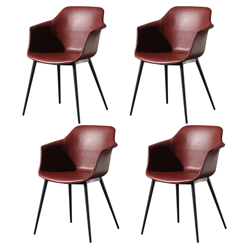 Contemporary Style Dining Chair Arm Metal Side Parsons Chairs for Kitchen Burgundy Set of 4 Clearhalo ' kitchen&dining_furn' 'Dining Chairs' 'Dining Tables & Seating' 'dining_chair' 'Furniture' 'furniture_dining_chair' 'Kitchen & Dining Furniture' 'kitchen' 4159838