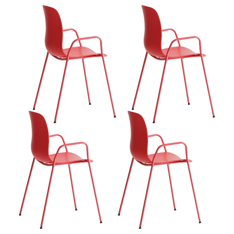 Industrial Plastic Meeting Room Arm Chair Matte Finish Solid Back Dining Chair Red 4 Piece Set Clearhalo ' kitchen&dining_furn' 'Dining Chairs' 'Dining Tables & Seating' 'dining_chair' 'furn' 'furn_dining_chair' 'Furniture' 'furniture_dining_chair' 'Kitchen & Dining Furniture' 'kitchen' 4159913