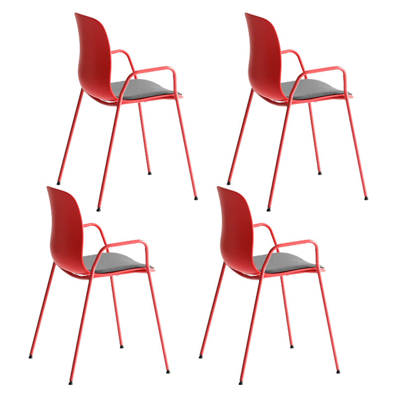 Industrial Plastic Meeting Room Arm Chair Matte Finish Solid Back Dining Chair Red-Gray 4 Piece Set Clearhalo ' kitchen&dining_furn' 'Dining Chairs' 'Dining Tables & Seating' 'dining_chair' 'furn' 'furn_dining_chair' 'Furniture' 'furniture_dining_chair' 'Kitchen & Dining Furniture' 'kitchen' 4159930