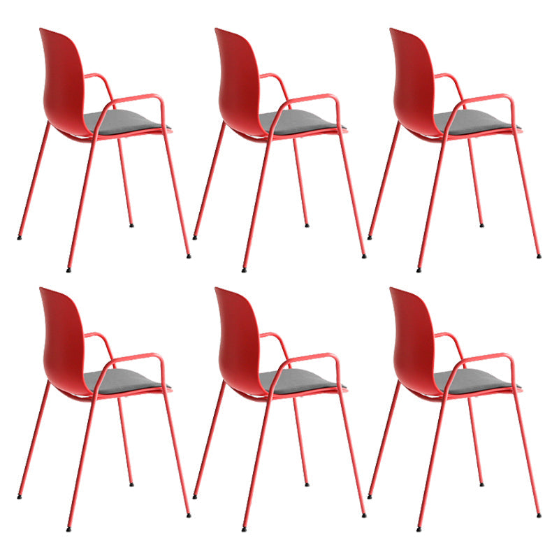 Industrial Plastic Meeting Room Arm Chair Matte Finish Solid Back Dining Chair Red-Gray 6 Piece Set Clearhalo ' kitchen&dining_furn' 'Dining Chairs' 'Dining Tables & Seating' 'dining_chair' 'furn' 'furn_dining_chair' 'Furniture' 'furniture_dining_chair' 'Kitchen & Dining Furniture' 'kitchen' 4159931