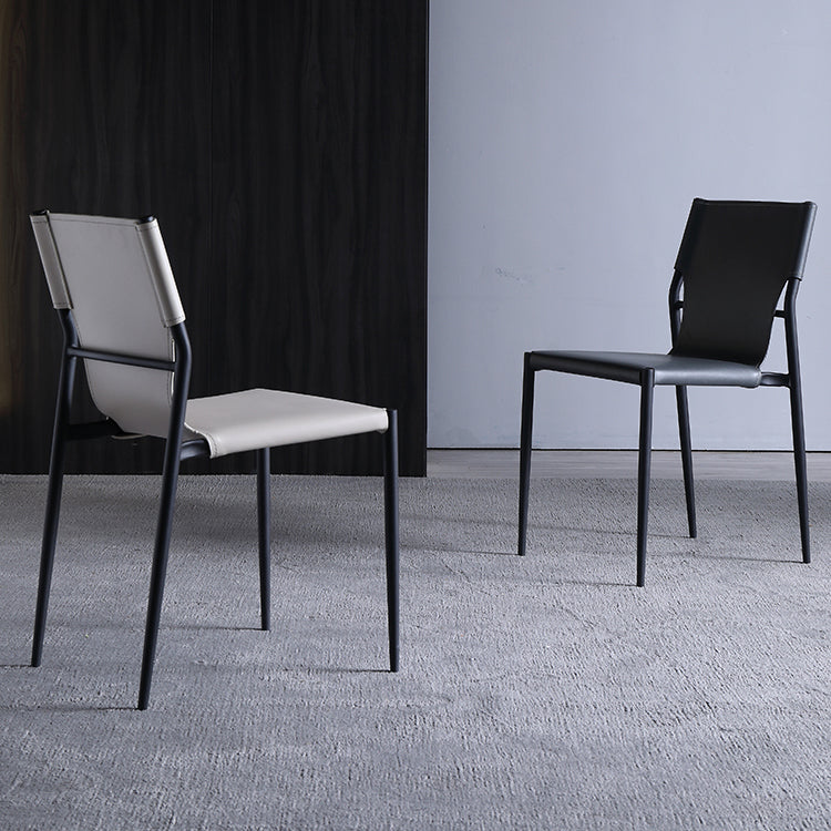 Designer Style Leather Balcony Side Chair Solid Back Dining Chair with Black Legs Clearhalo ' kitchen&dining_furn' 'Dining Chairs' 'Dining Tables & Seating' 'dining_chair' 'furn' 'furn_dining_chair' 'Furniture' 'furniture_dining_chair' 'Kitchen & Dining Furniture' 'kitchen' 4160115