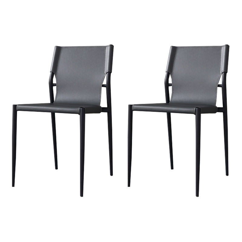 Designer Style Leather Balcony Side Chair Solid Back Dining Chair with Black Legs Dark Gray 2 Piece Set Clearhalo ' kitchen&dining_furn' 'Dining Chairs' 'Dining Tables & Seating' 'dining_chair' 'furn' 'furn_dining_chair' 'Furniture' 'furniture_dining_chair' 'Kitchen & Dining Furniture' 'kitchen' 4160117
