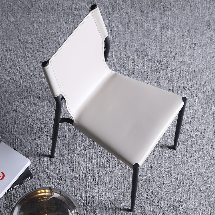 Designer Style Leather Balcony Side Chair Solid Back Dining Chair with Black Legs Clearhalo ' kitchen&dining_furn' 'Dining Chairs' 'Dining Tables & Seating' 'dining_chair' 'furn' 'furn_dining_chair' 'Furniture' 'furniture_dining_chair' 'Kitchen & Dining Furniture' 'kitchen' 4160118