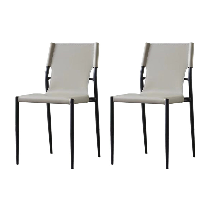 Designer Style Leather Balcony Side Chair Solid Back Dining Chair with Black Legs Light Khaki 2 Piece Set Clearhalo ' kitchen&dining_furn' 'Dining Chairs' 'Dining Tables & Seating' 'dining_chair' 'furn' 'furn_dining_chair' 'Furniture' 'furniture_dining_chair' 'Kitchen & Dining Furniture' 'kitchen' 4160119