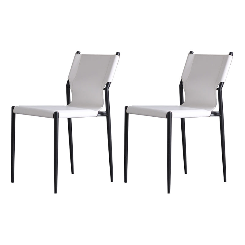 Designer Style Leather Balcony Side Chair Solid Back Dining Chair with Black Legs White 2 Piece Set Clearhalo ' kitchen&dining_furn' 'Dining Chairs' 'Dining Tables & Seating' 'dining_chair' 'furn' 'furn_dining_chair' 'Furniture' 'furniture_dining_chair' 'Kitchen & Dining Furniture' 'kitchen' 4160121