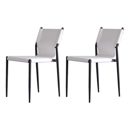 Designer Style Leather Balcony Side Chair Solid Back Dining Chair with Black Legs White 2 Piece Set Clearhalo ' kitchen&dining_furn' 'Dining Chairs' 'Dining Tables & Seating' 'dining_chair' 'furn' 'furn_dining_chair' 'Furniture' 'furniture_dining_chair' 'Kitchen & Dining Furniture' 'kitchen' 4160121