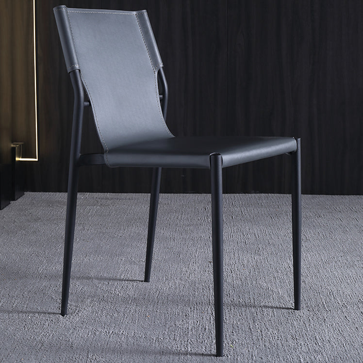 Designer Style Leather Balcony Side Chair Solid Back Dining Chair with Black Legs Clearhalo ' kitchen&dining_furn' 'Dining Chairs' 'Dining Tables & Seating' 'dining_chair' 'furn' 'furn_dining_chair' 'Furniture' 'furniture_dining_chair' 'Kitchen & Dining Furniture' 'kitchen' 4160122