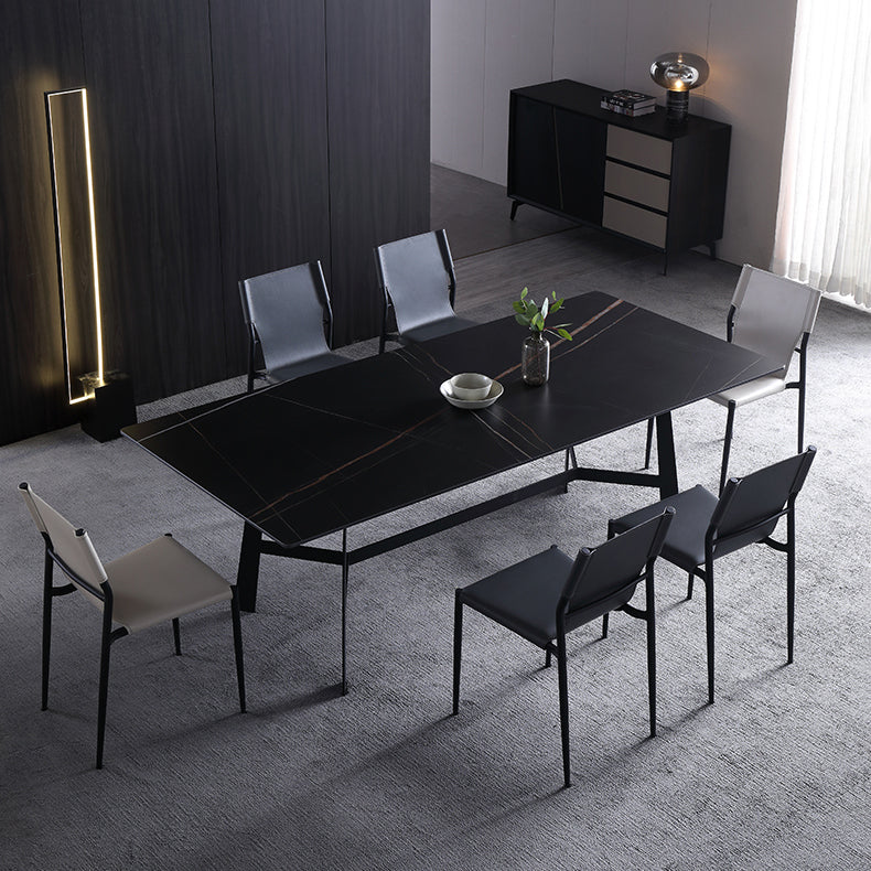 Designer Style Leather Balcony Side Chair Solid Back Dining Chair with Black Legs Clearhalo ' kitchen&dining_furn' 'Dining Chairs' 'Dining Tables & Seating' 'dining_chair' 'furn' 'furn_dining_chair' 'Furniture' 'furniture_dining_chair' 'Kitchen & Dining Furniture' 'kitchen' 4160127