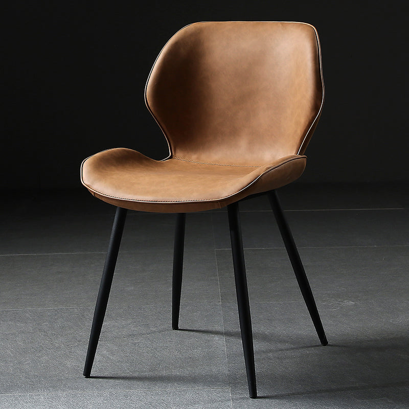 Contemporary Style Kitchen Dining Chair Metal Dining Wingback Armless Side Chair Brown-Black 1 Piece Clearhalo ' kitchen&dining_furn' 'Dining Chairs' 'Dining Tables & Seating' 'dining_chair' 'furn' 'furn_dining_chair' 'Furniture' 'furniture_dining_chair' 'Kitchen & Dining Furniture' 'kitchen' 4160210