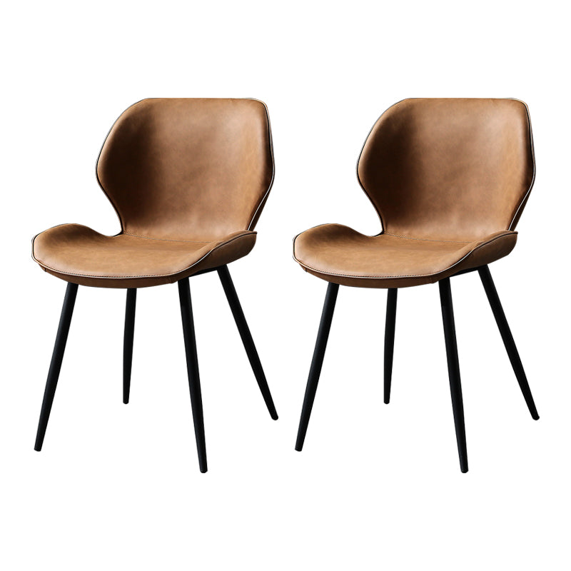 Contemporary Style Kitchen Dining Chair Metal Dining Wingback Armless Side Chair Brown-Black 2 Piece Set Clearhalo ' kitchen&dining_furn' 'Dining Chairs' 'Dining Tables & Seating' 'dining_chair' 'furn' 'furn_dining_chair' 'Furniture' 'furniture_dining_chair' 'Kitchen & Dining Furniture' 'kitchen' 4160211