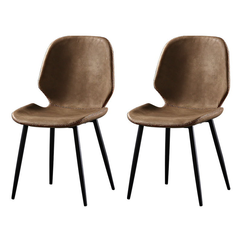 Contemporary Style Kitchen Dining Chair Metal Dining Wingback Armless Side Chair Brown 2 Piece Set Clearhalo ' kitchen&dining_furn' 'Dining Chairs' 'Dining Tables & Seating' 'dining_chair' 'furn' 'furn_dining_chair' 'Furniture' 'furniture_dining_chair' 'Kitchen & Dining Furniture' 'kitchen' 4160217