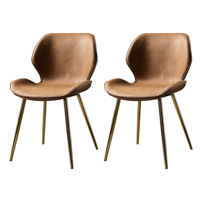 Contemporary Style Kitchen Dining Chair Metal Dining Wingback Armless Side Chair Gold-Brown 2 Piece Set Clearhalo ' kitchen&dining_furn' 'Dining Chairs' 'Dining Tables & Seating' 'dining_chair' 'furn' 'furn_dining_chair' 'Furniture' 'furniture_dining_chair' 'Kitchen & Dining Furniture' 'kitchen' 4160229
