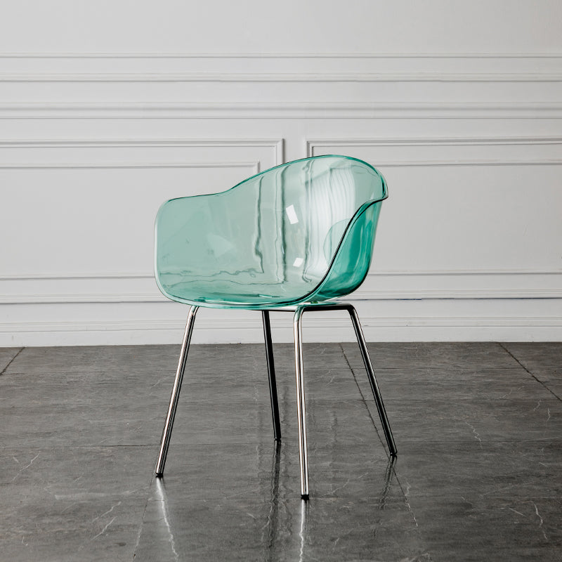 Contemporary Style Dining Chairs Arm Side Chair with Metal Legs for Kitchen Light Blue-Clear 1 Piece Clearhalo ' kitchen&dining_furn' 'Dining Chairs' 'Dining Tables & Seating' 'dining_chair' 'Furniture' 'furniture_dining_chair' 'Kitchen & Dining Furniture' 'kitchen' 4160268