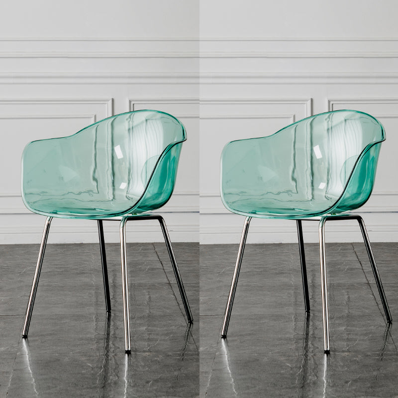 Contemporary Style Dining Chairs Arm Side Chair with Metal Legs for Kitchen Light Blue-Clear Set of 2 Clearhalo ' kitchen&dining_furn' 'Dining Chairs' 'Dining Tables & Seating' 'dining_chair' 'Furniture' 'furniture_dining_chair' 'Kitchen & Dining Furniture' 'kitchen' 4160270
