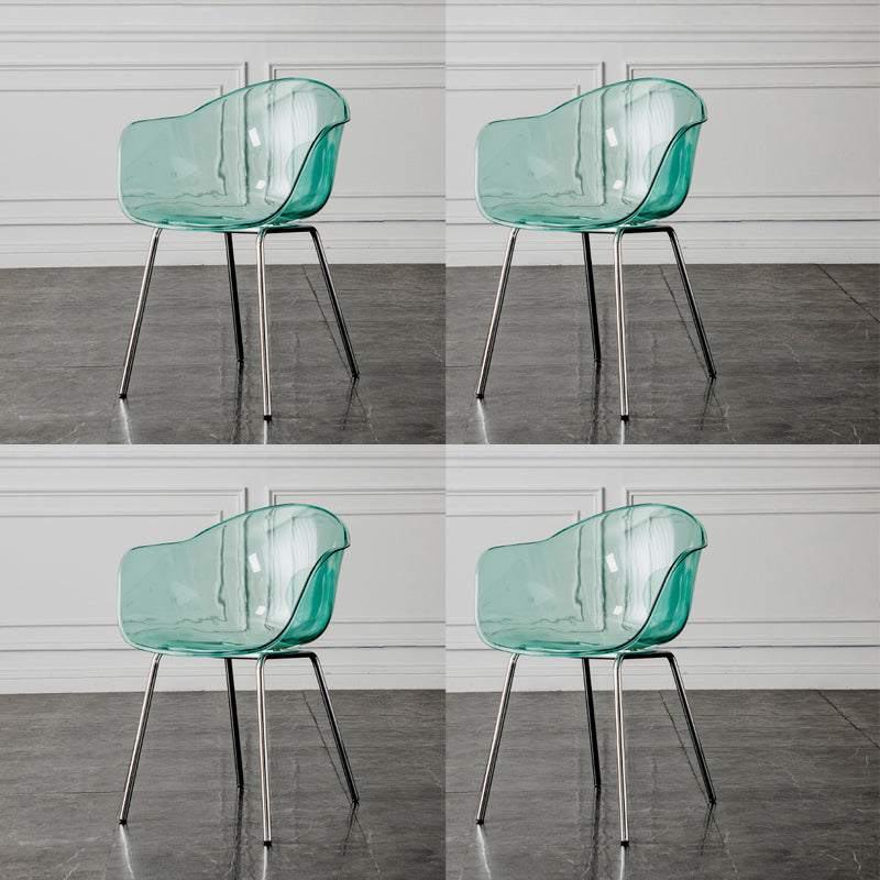 Contemporary Style Dining Chairs Arm Side Chair with Metal Legs for Kitchen Light Blue-Clear Set of 4 Clearhalo ' kitchen&dining_furn' 'Dining Chairs' 'Dining Tables & Seating' 'dining_chair' 'Furniture' 'furniture_dining_chair' 'Kitchen & Dining Furniture' 'kitchen' 4160272