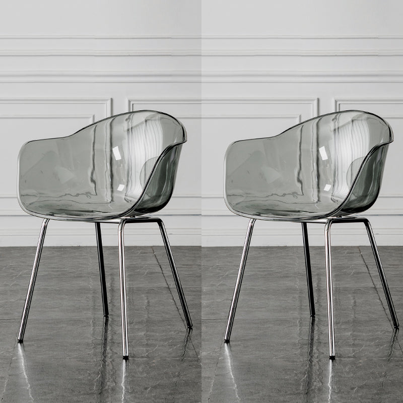 Contemporary Style Dining Chairs Arm Side Chair with Metal Legs for Kitchen Clear Set of 2 Clearhalo ' kitchen&dining_furn' 'Dining Chairs' 'Dining Tables & Seating' 'dining_chair' 'Furniture' 'furniture_dining_chair' 'Kitchen & Dining Furniture' 'kitchen' 4160282