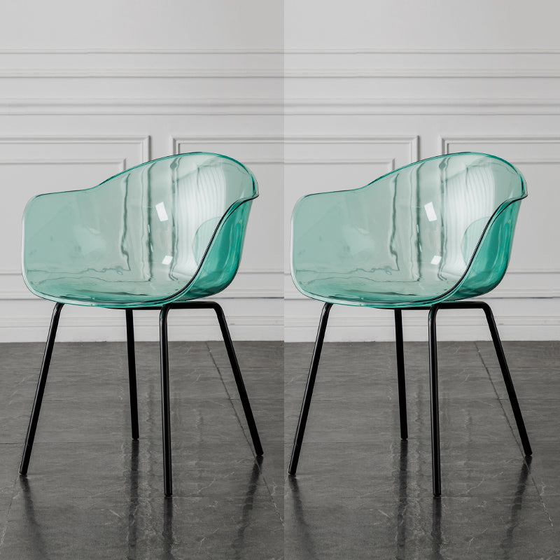 Contemporary Style Dining Chairs Arm Side Chair with Metal Legs for Kitchen Blue-Clear Set of 2 Clearhalo ' kitchen&dining_furn' 'Dining Chairs' 'Dining Tables & Seating' 'dining_chair' 'Furniture' 'furniture_dining_chair' 'Kitchen & Dining Furniture' 'kitchen' 4160287