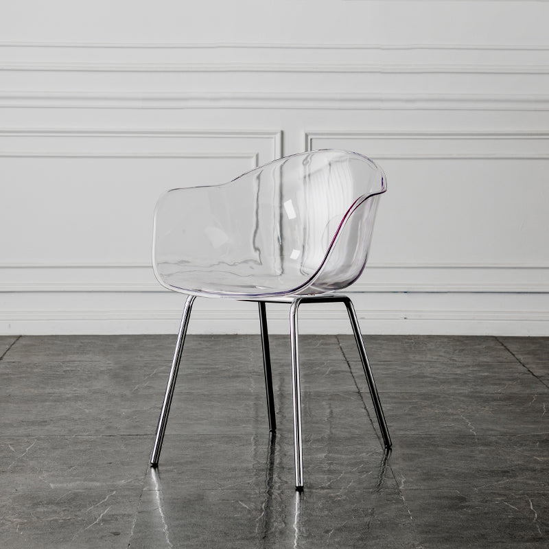 Contemporary Style Dining Chairs Arm Side Chair with Metal Legs for Kitchen Silver Clear 1 Piece Clearhalo ' kitchen&dining_furn' 'Dining Chairs' 'Dining Tables & Seating' 'dining_chair' 'Furniture' 'furniture_dining_chair' 'Kitchen & Dining Furniture' 'kitchen' 4160296