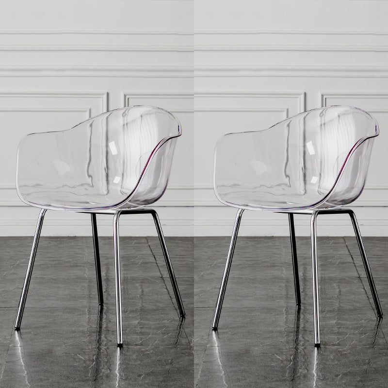 Contemporary Style Dining Chairs Arm Side Chair with Metal Legs for Kitchen Silver Clear Set of 2 Clearhalo ' kitchen&dining_furn' 'Dining Chairs' 'Dining Tables & Seating' 'dining_chair' 'Furniture' 'furniture_dining_chair' 'Kitchen & Dining Furniture' 'kitchen' 4160297