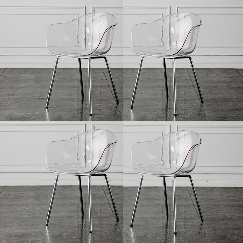 Contemporary Style Dining Chairs Arm Side Chair with Metal Legs for Kitchen Silver Clear Set of 4 Clearhalo ' kitchen&dining_furn' 'Dining Chairs' 'Dining Tables & Seating' 'dining_chair' 'Furniture' 'furniture_dining_chair' 'Kitchen & Dining Furniture' 'kitchen' 4160298