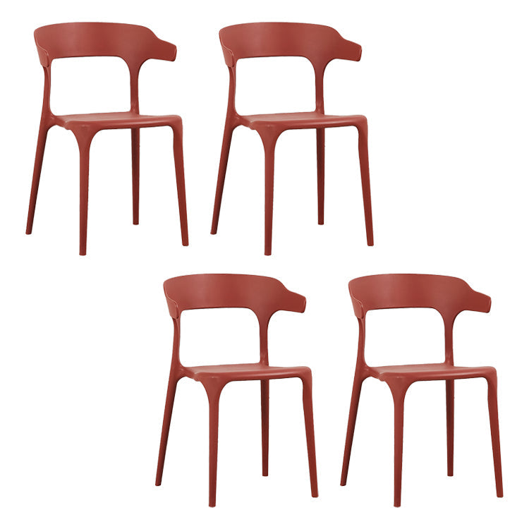 Modern Style Plastic Dining Chair Stackable Dining Armless Side Chairs for Kitchen Burgundy 4 Piece Set Clearhalo ' kitchen&dining_furn' 'Dining Chairs' 'Dining Tables & Seating' 'dining_chair' 'furn' 'furn_dining_chair' 'Furniture' 'furniture_dining_chair' 'Kitchen & Dining Furniture' 'kitchen' 4160351