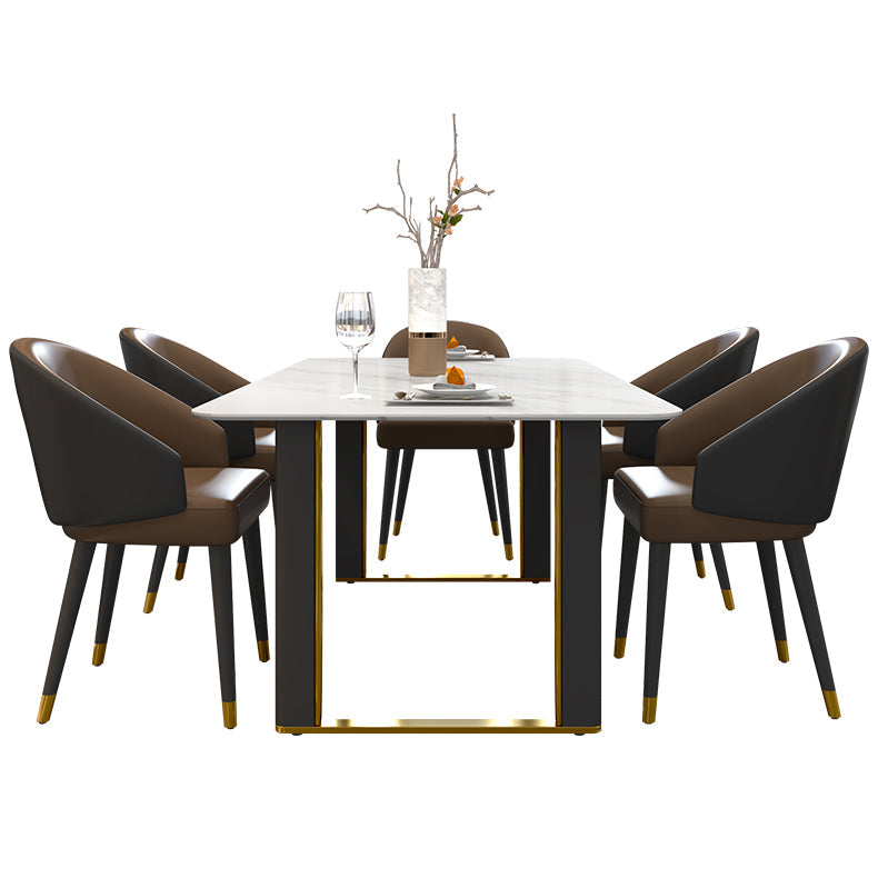 Traditional Luxury Dining Table Rectangle Sintered Stone Dining Table with Sled Base Without Chairs Clearhalo ' dining_table' 'Dining Tables & Seating' 'Dining Tables' 'furn' 'furn_dining_table' 'Furniture' 'furniture_dining_table' 'Kitchen & Dining Furniture' 'kitchen&dining_furn' 'kitchen' 'kitchen_dining_table' 4162692