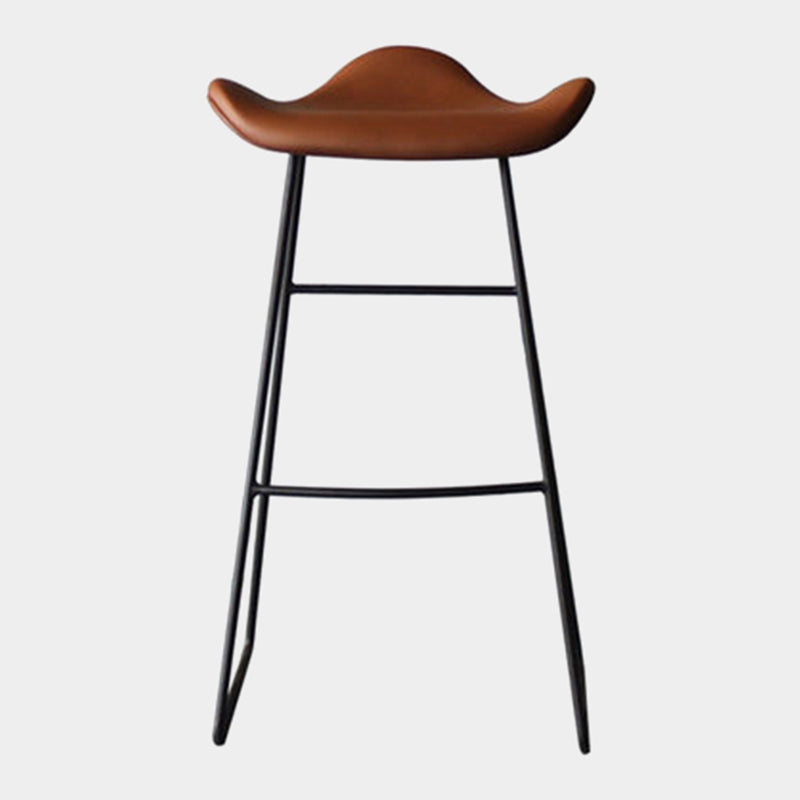 Black Iron Backless Quilted Barstool Industrial Indoor Tall Stool with Leather Seat Dark Brown 1 Piece Clearhalo 'Bar Furniture' 'Bar Stools' 'bar_stools' 'furniture_bar_stools' 'Kitchen & Dining Furniture' 'kitchen&dining_furn' 'kitchen' 'kitchen_furn' Furniture' 4182169