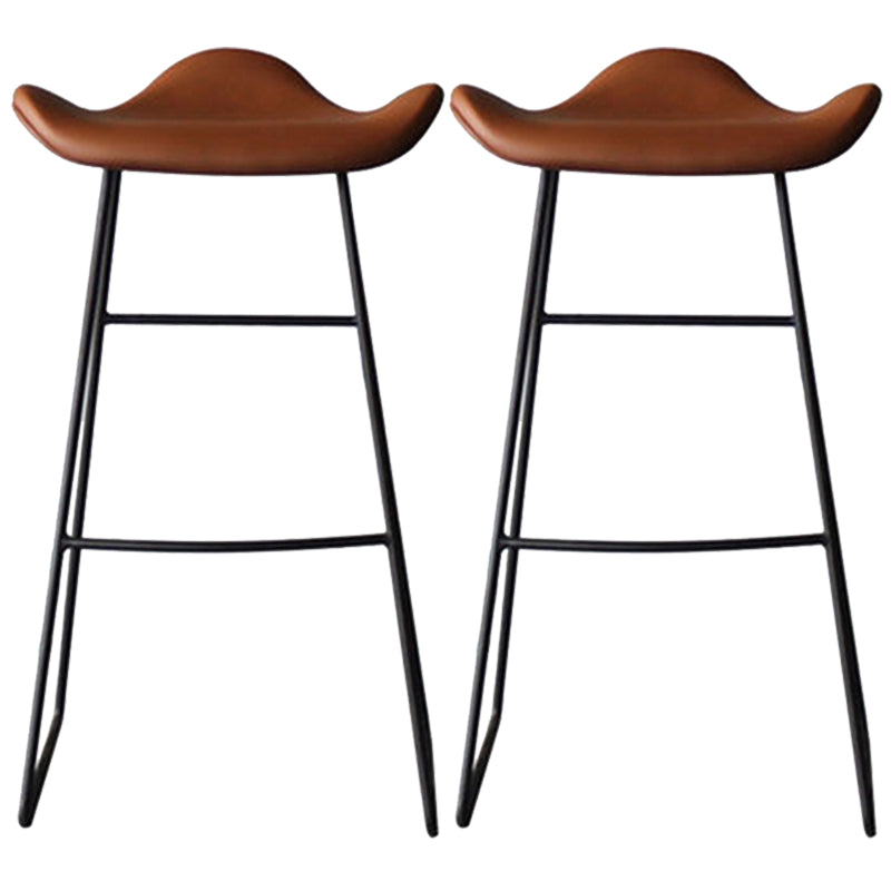 Black Iron Backless Quilted Barstool Industrial Indoor Tall Stool with Leather Seat Dark Brown Set of 2 Clearhalo 'Bar Furniture' 'Bar Stools' 'bar_stools' 'furniture_bar_stools' 'Kitchen & Dining Furniture' 'kitchen&dining_furn' 'kitchen' 'kitchen_furn' Furniture' 4182172