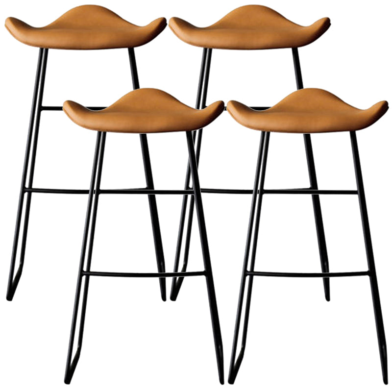 Black Iron Backless Quilted Barstool Industrial Indoor Tall Stool with Leather Seat Light Brown Set of 4 Clearhalo 'Bar Furniture' 'Bar Stools' 'bar_stools' 'furniture_bar_stools' 'Kitchen & Dining Furniture' 'kitchen&dining_furn' 'kitchen' 'kitchen_furn' Furniture' 4182187