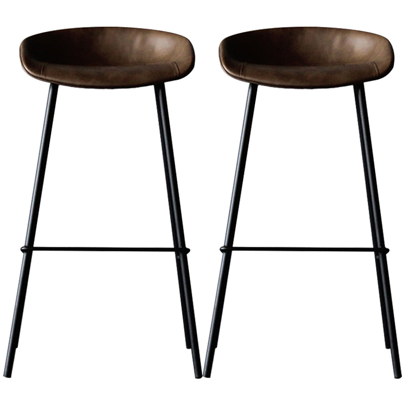 Industrial Leather Distressed Quilted Barstool Indoor Tall Stool with Bucket Seat Dark Brown Set of 2 Clearhalo 'Bar Furniture' 'Bar Stools' 'bar_stools' 'furniture_bar_stools' 'Kitchen & Dining Furniture' 'kitchen&dining_furn' 'kitchen' 'kitchen_furn' Furniture' 4182285