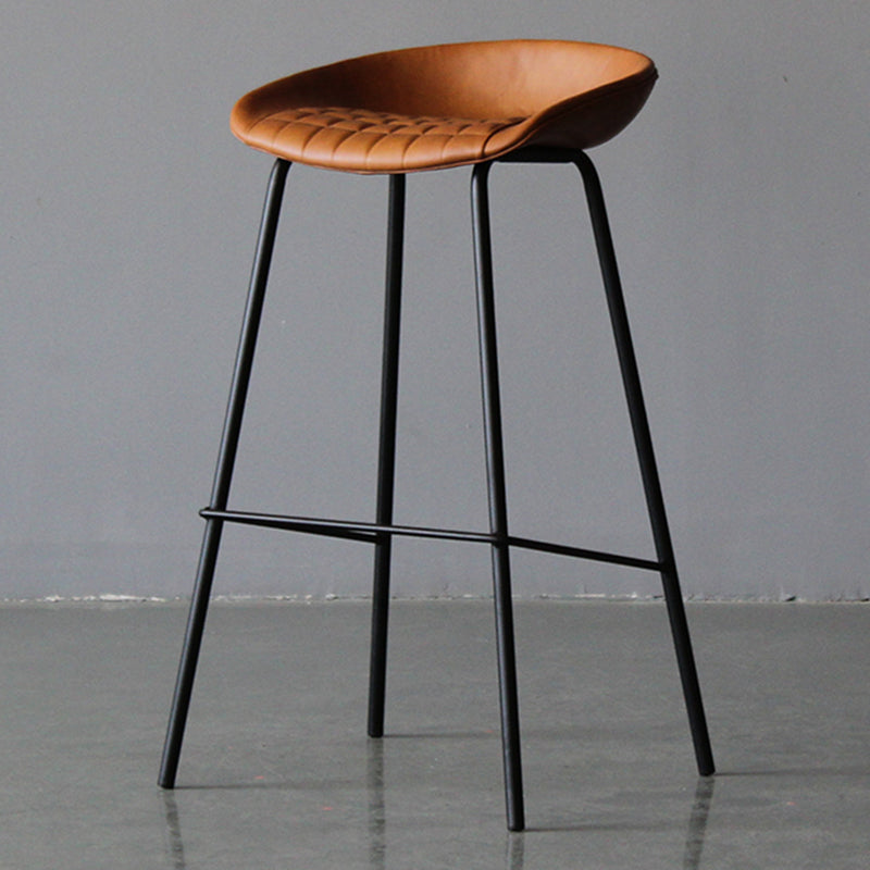Industrial Leather Distressed Quilted Barstool Indoor Tall Stool with Bucket Seat Brown 1 Piece Clearhalo 'Bar Furniture' 'Bar Stools' 'bar_stools' 'furniture_bar_stools' 'Kitchen & Dining Furniture' 'kitchen&dining_furn' 'kitchen' 'kitchen_furn' Furniture' 4182290