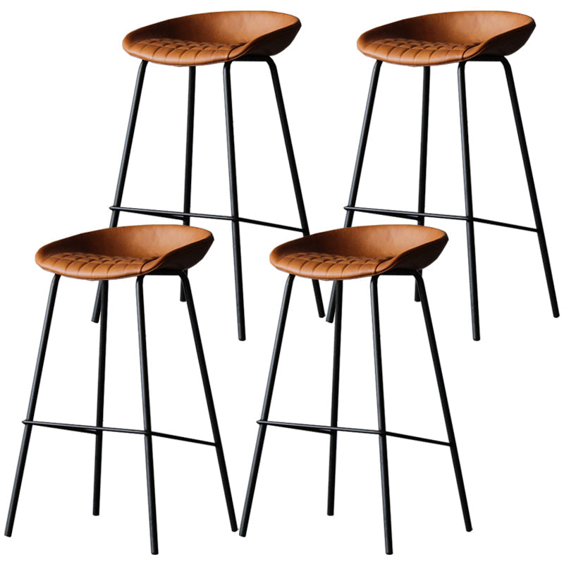 Industrial Leather Distressed Quilted Barstool Indoor Tall Stool with Bucket Seat Brown Set of 4 Clearhalo 'Bar Furniture' 'Bar Stools' 'bar_stools' 'furniture_bar_stools' 'Kitchen & Dining Furniture' 'kitchen&dining_furn' 'kitchen' 'kitchen_furn' Furniture' 4182292