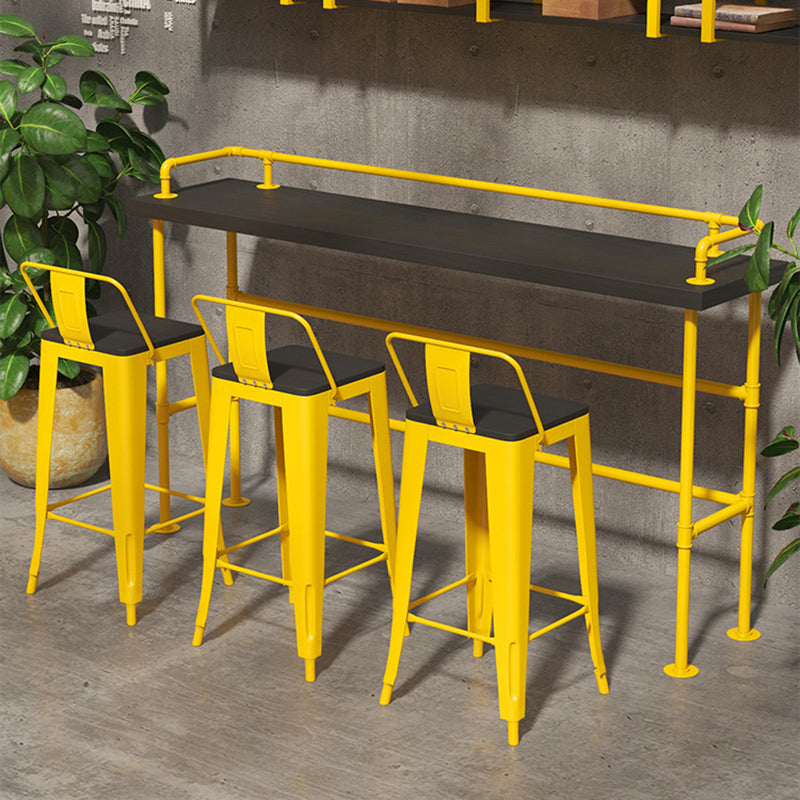 Yellow Iron Wood Bar Stool Industrial Style Low Back 29.53" Counter Stool with Square Seat Clearhalo 'Bar Furniture' 'Bar Stools' 'bar_stools' 'furniture_bar_stools' 'Kitchen & Dining Furniture' 'kitchen&dining_furn' 'kitchen' 'kitchen_furn' Furniture' 4182298